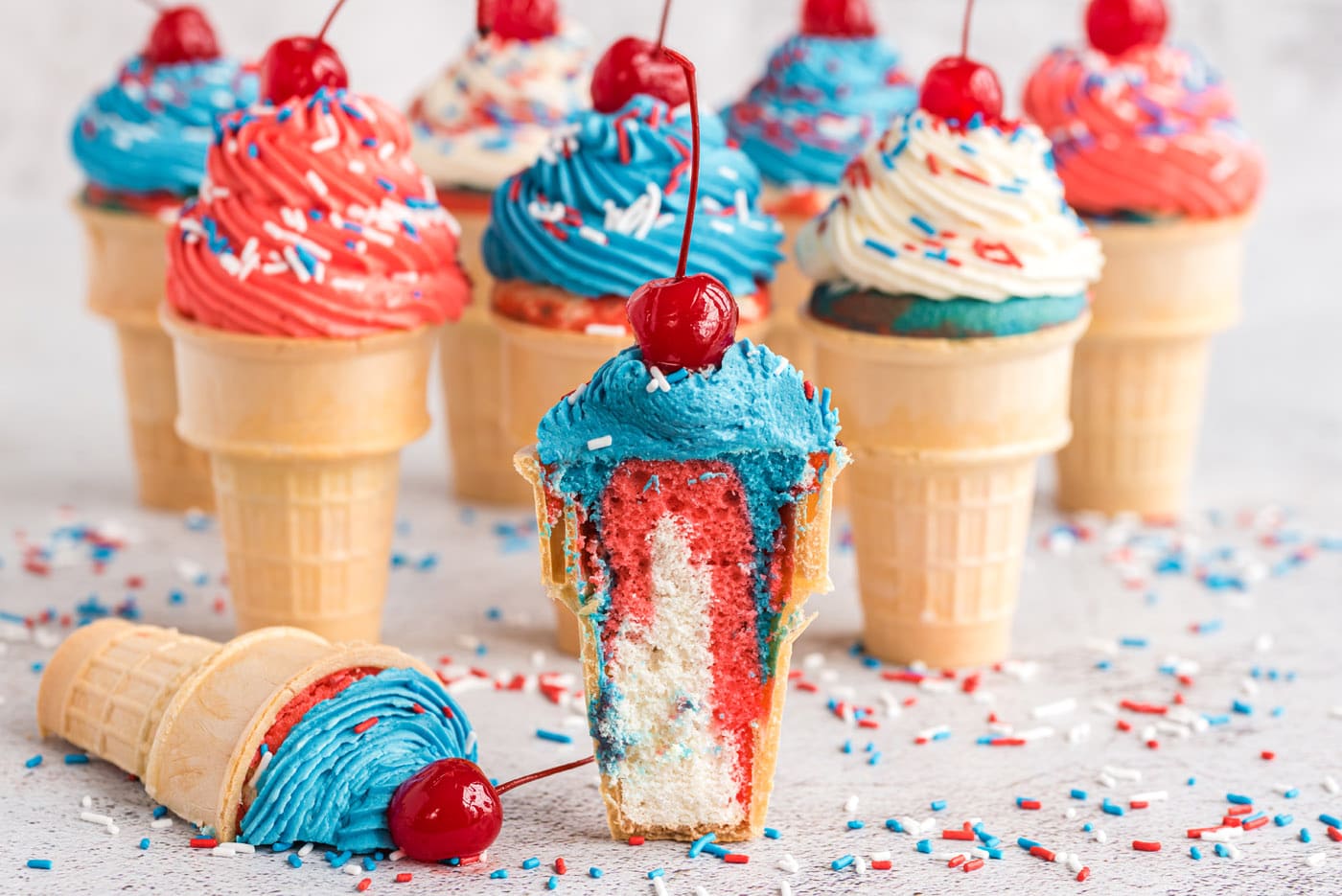 Patriotic Ice Cream Cone Cupcakes