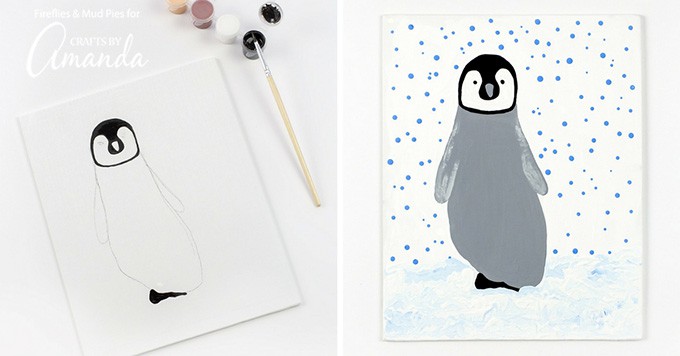 Footprint Penguin: penguin chick footprint art, an easy winter craft