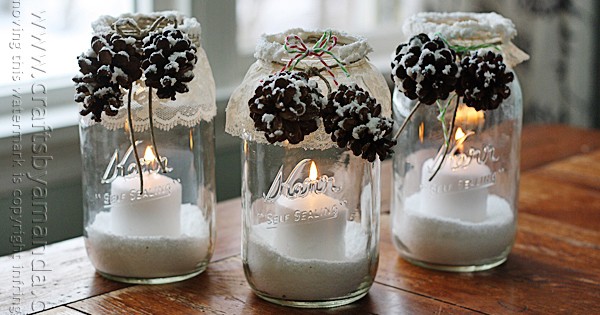 Winter Luminaries: Snowy Pinecone Candle Jars for Winter