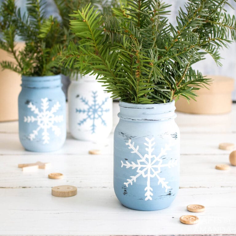 Snowflake Mason Jar Vases